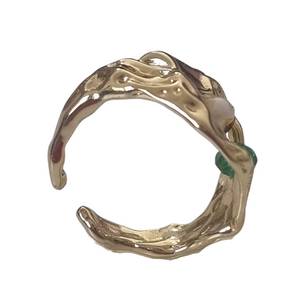 18k gold plated hammered green stone bead ring