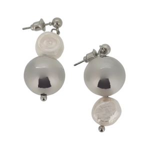 Silver seed pearl drop ball earrings
