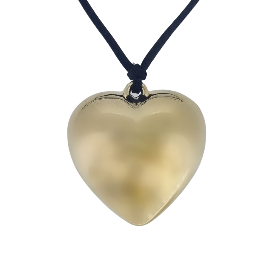Gold large heart necklace black cord