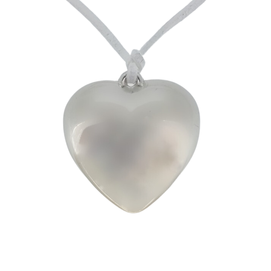Large silver heart necklace white cord