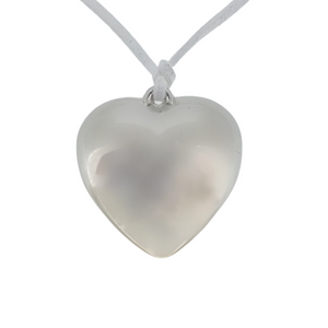 Large silver heart necklace white cord