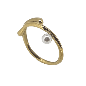 18k gold plated wavy single pearl ring