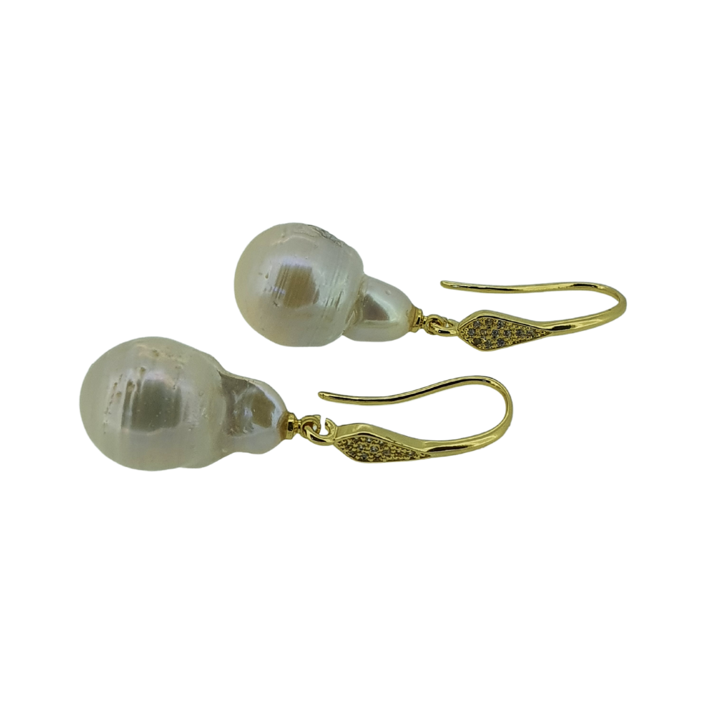18k gold plated baroque freshwater pearl cz crystal drop earrings