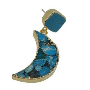 18k gold plated turquoise mosaic moon drop earrings