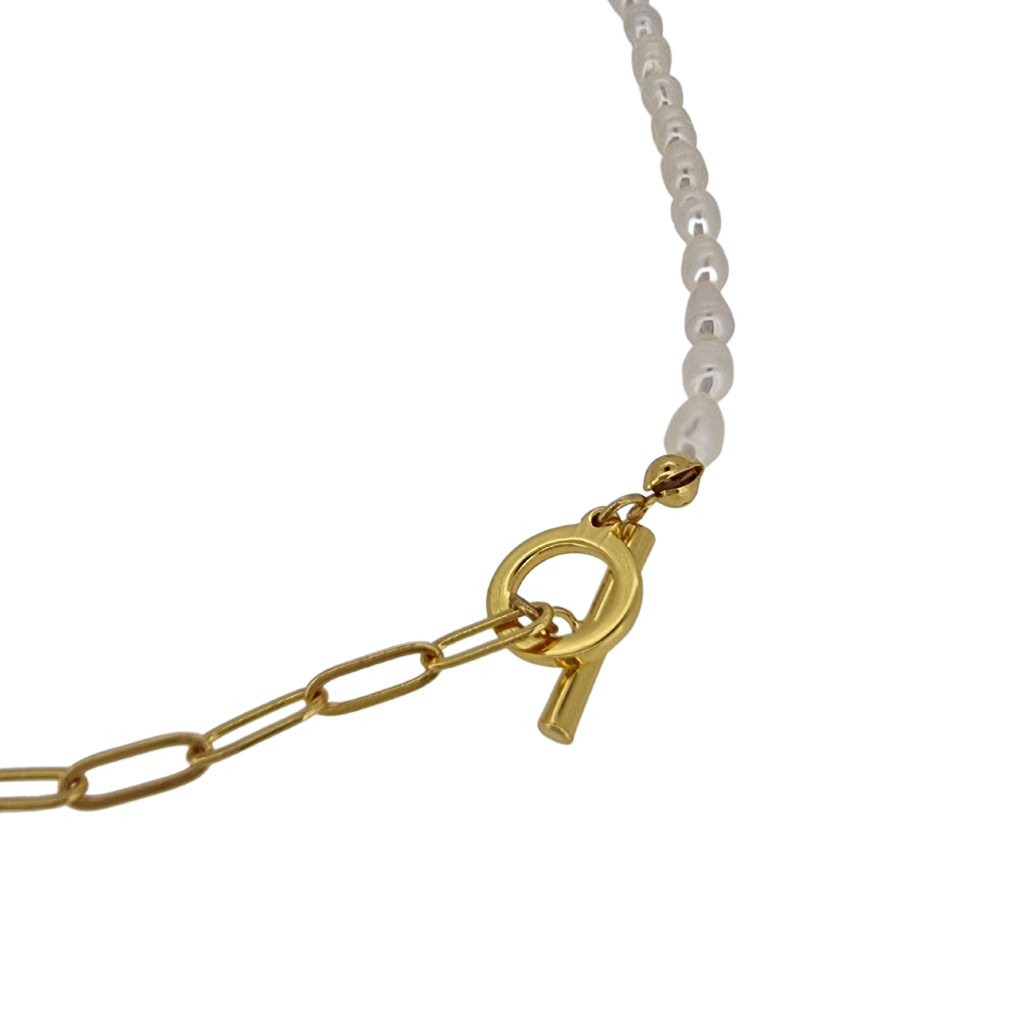 18K gold plated half pearl & half chain necklace