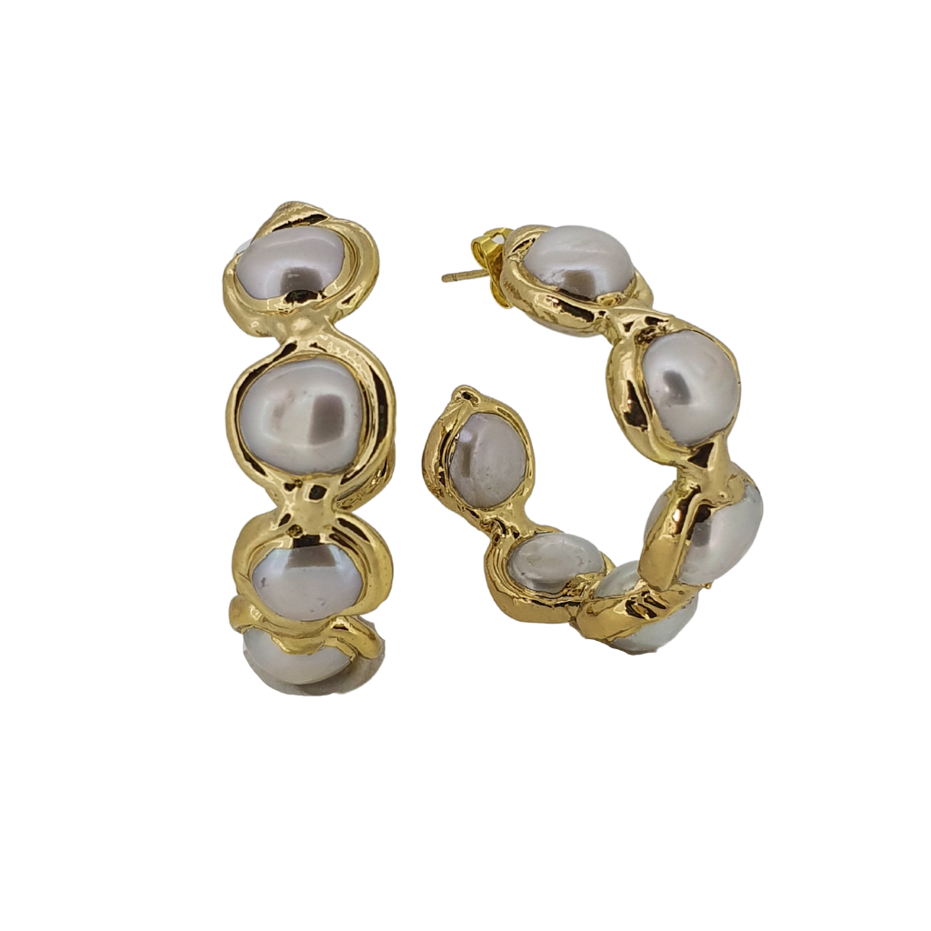 18k gold plated baroque freshwater pearl hoops