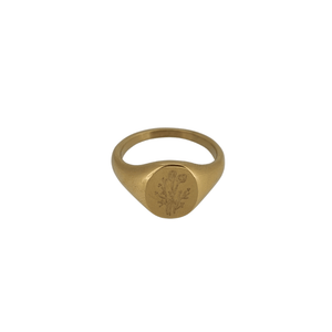 18k gold plated floral engraved signet ring