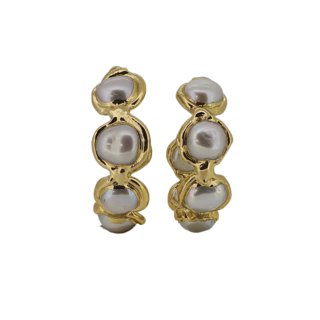 18k gold plated baroque freshwater pearl hoops