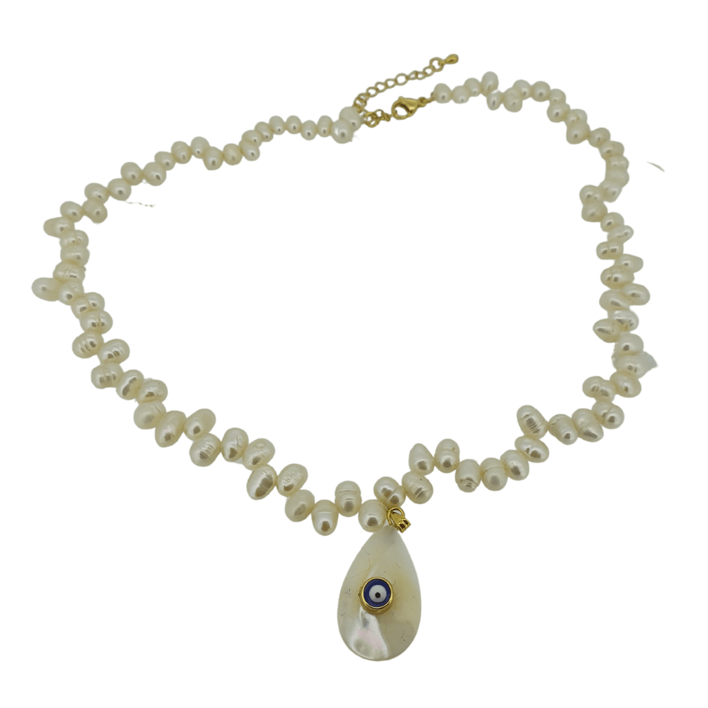 18k gold plated evil eye seed pearl necklace