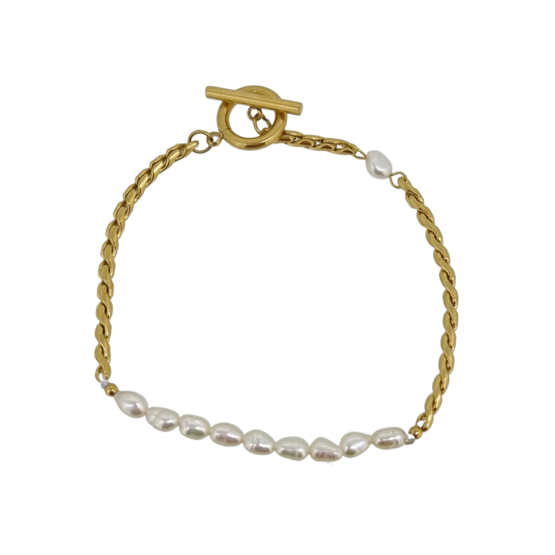 18k gold plated seed pearl twist chain bracelet