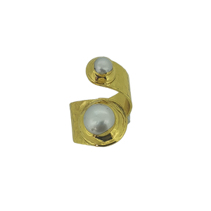 18k gold plated hammered double pearl ring