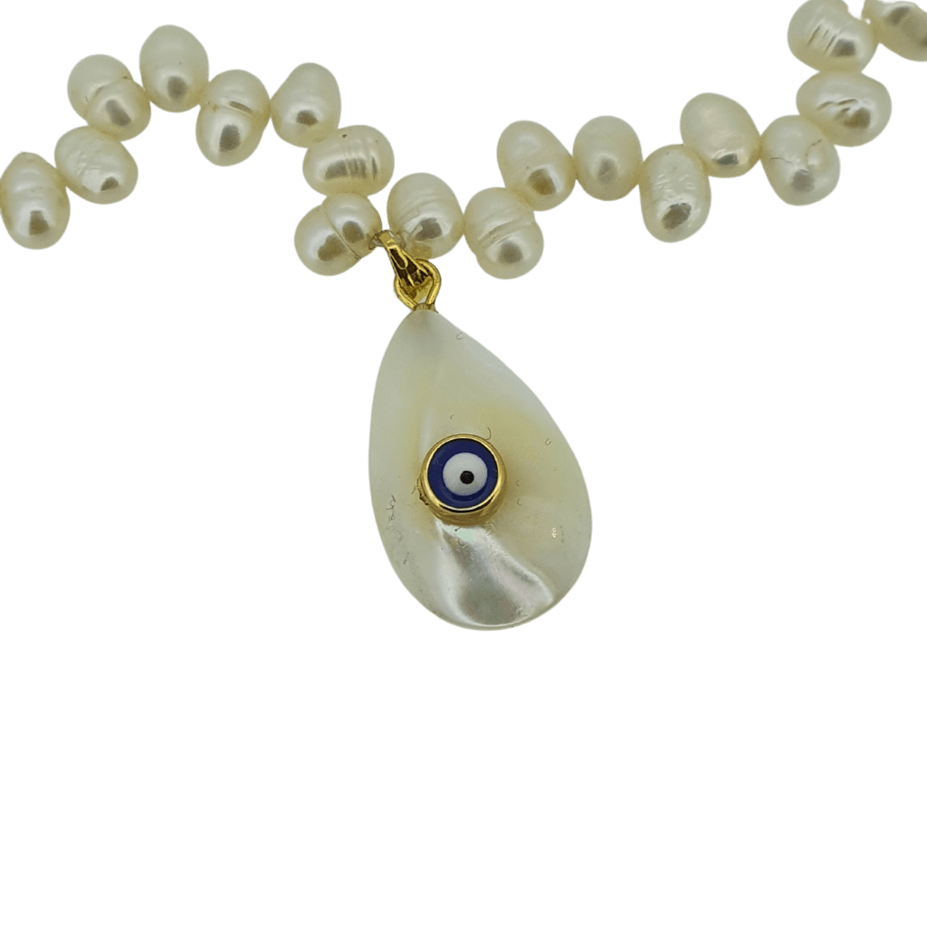 18k gold plated evil eye seed pearl necklace