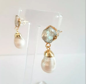 18k gold plated freshwater baroque pearl teardrop earrings