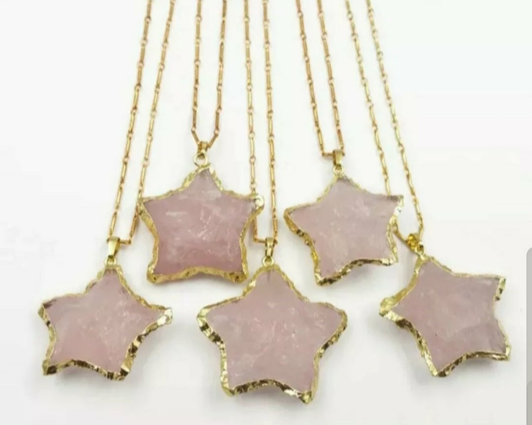 24k gold plated rose quartz star necklace