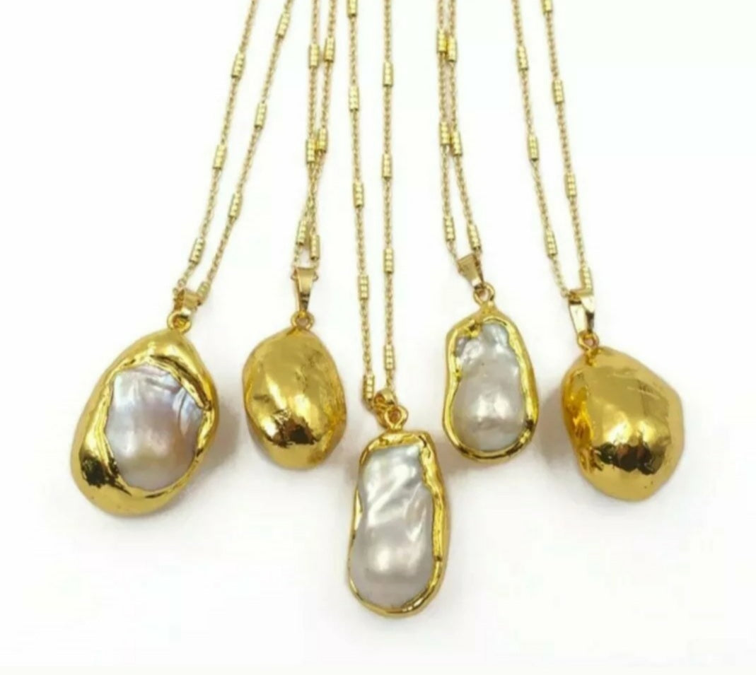 Gold Plated Large Baroque Freshwater Pearl Necklace