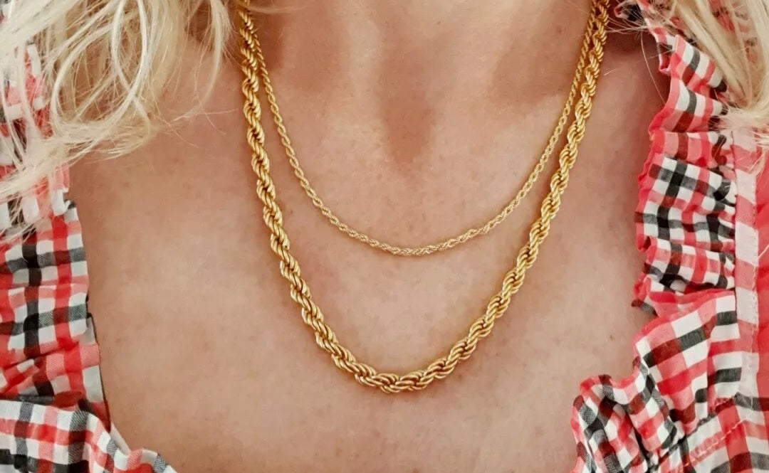 Gold chunky rope twist chain necklace
