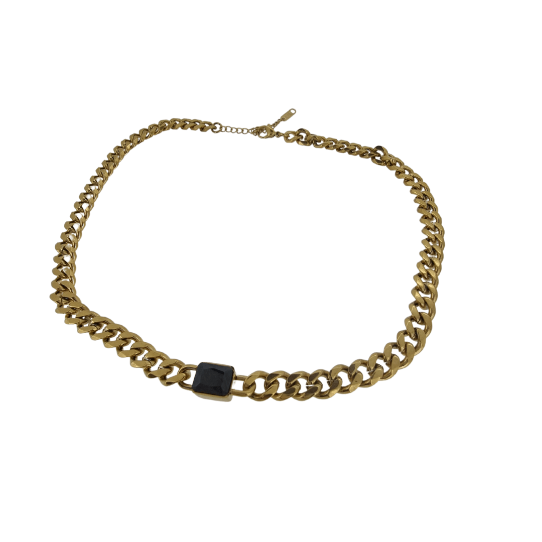18k gold plated black cz chain necklace