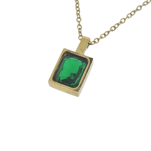 18k gold plated emerald green square cz crystal necklace