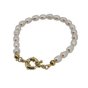 18k gold plated seed pearl circle toggle bracelet