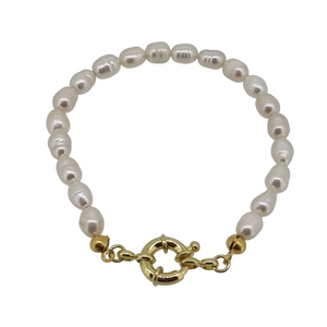 18k gold plated seed pearl circle toggle bracelet