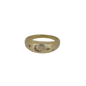 18k gold plated cz crystal celestial moon & star ring