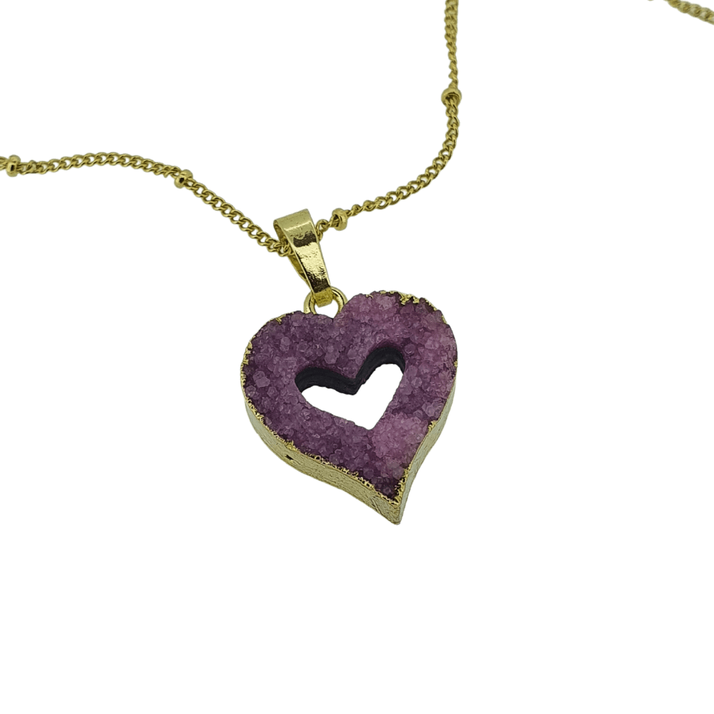 18k gold plated heart druzy crystal necklace