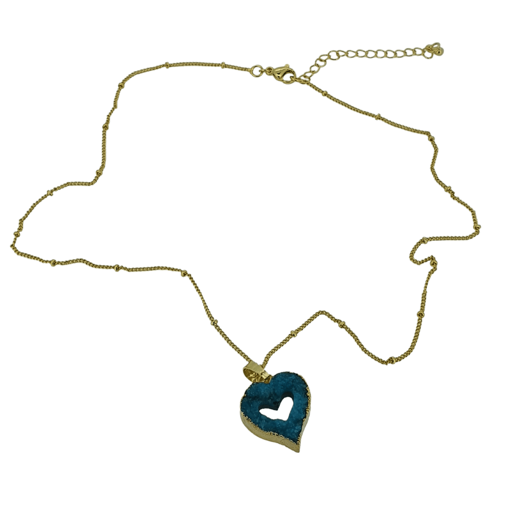 18k gold plated heart druzy crystal necklace