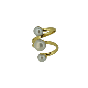 18k gold plated triple freshwater pearl ring