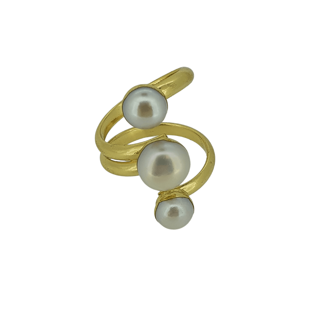 18k gold plated triple freshwater pearl ring