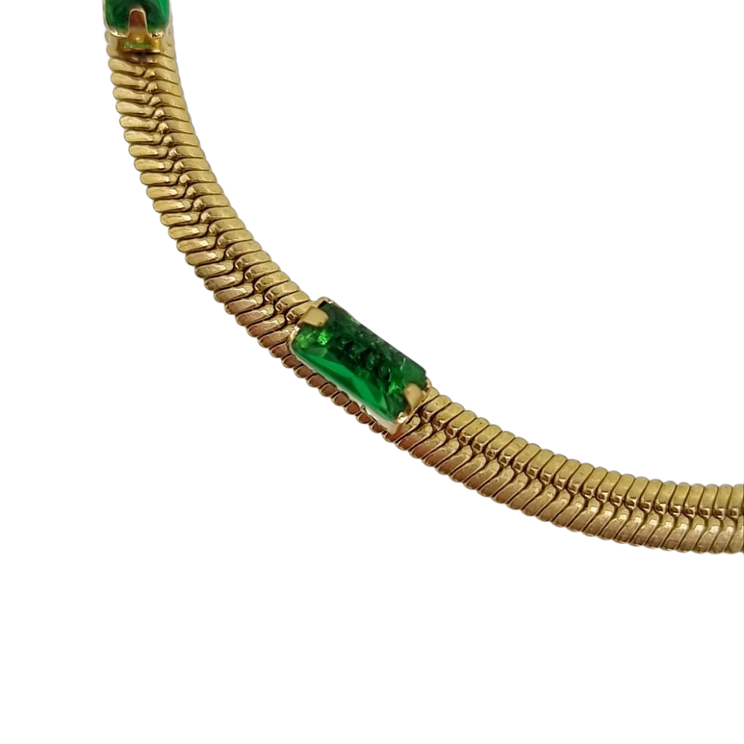 18k gold plated flat emerald green crystal chain bracelet