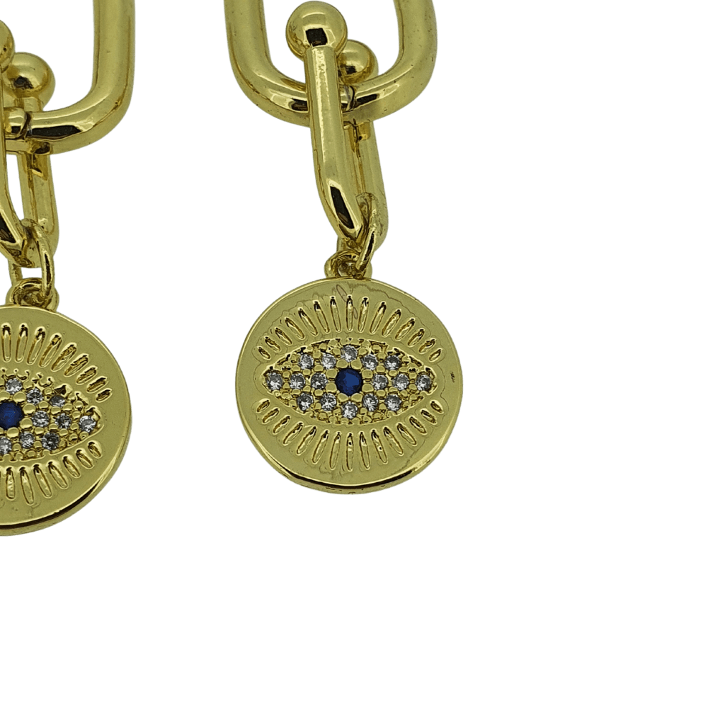 18k gold plated cz crystal evil eye huggie drop earrings