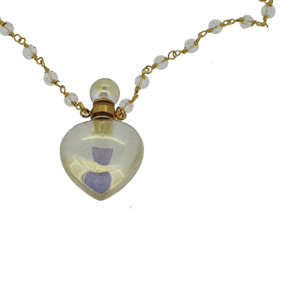 18k gold plated aurora quartz heart perfume bottle necklace