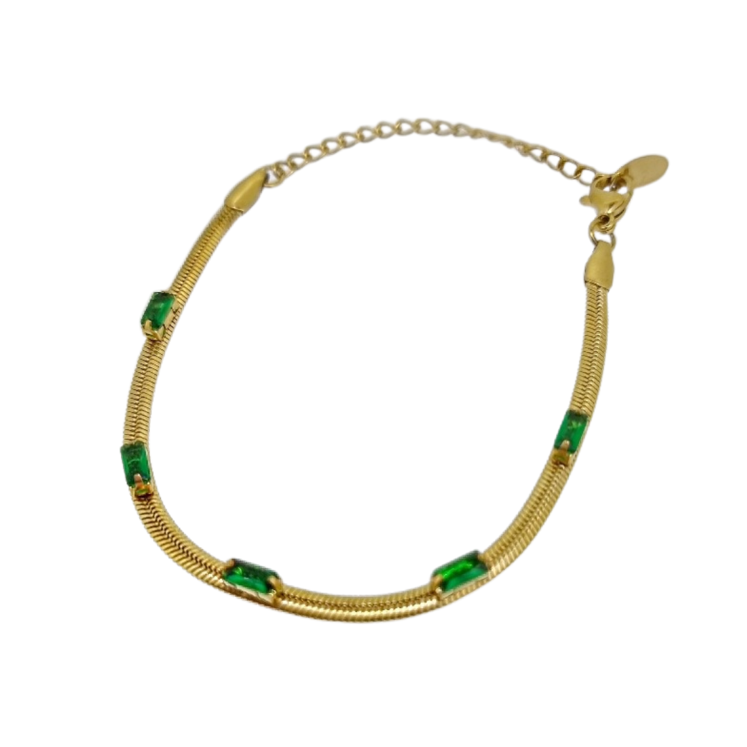 18k gold plated flat emerald green crystal chain bracelet