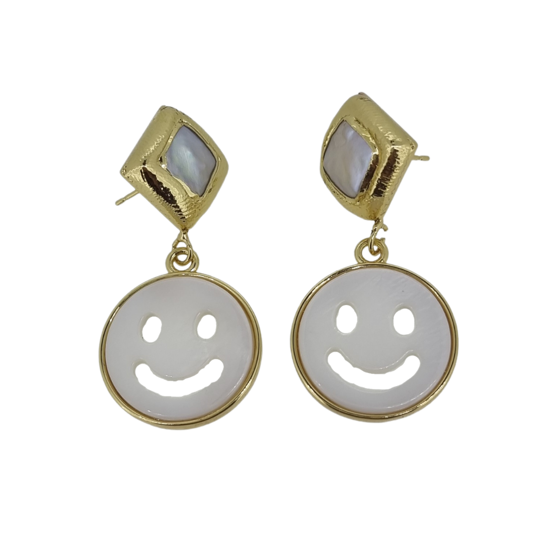 18k gold plated real shell smiley face freshwater pearl drop earrings
