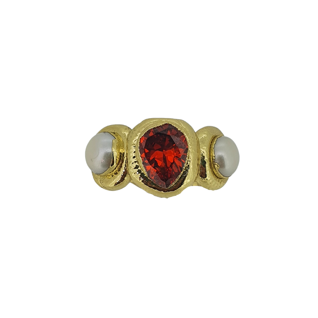 18k gold plated hammered ruby crystal pearl ring
