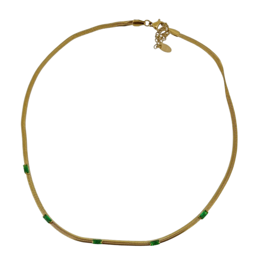 18k gold plated flat emerald green crystal chain necklace