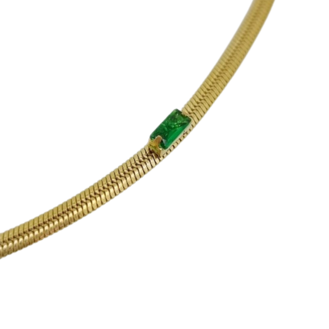 18k gold plated flat emerald green crystal chain necklace
