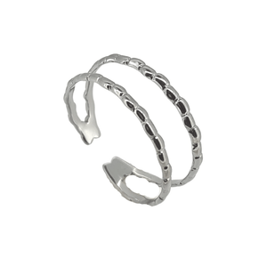 Silver stainless steel adjustable double plait ring