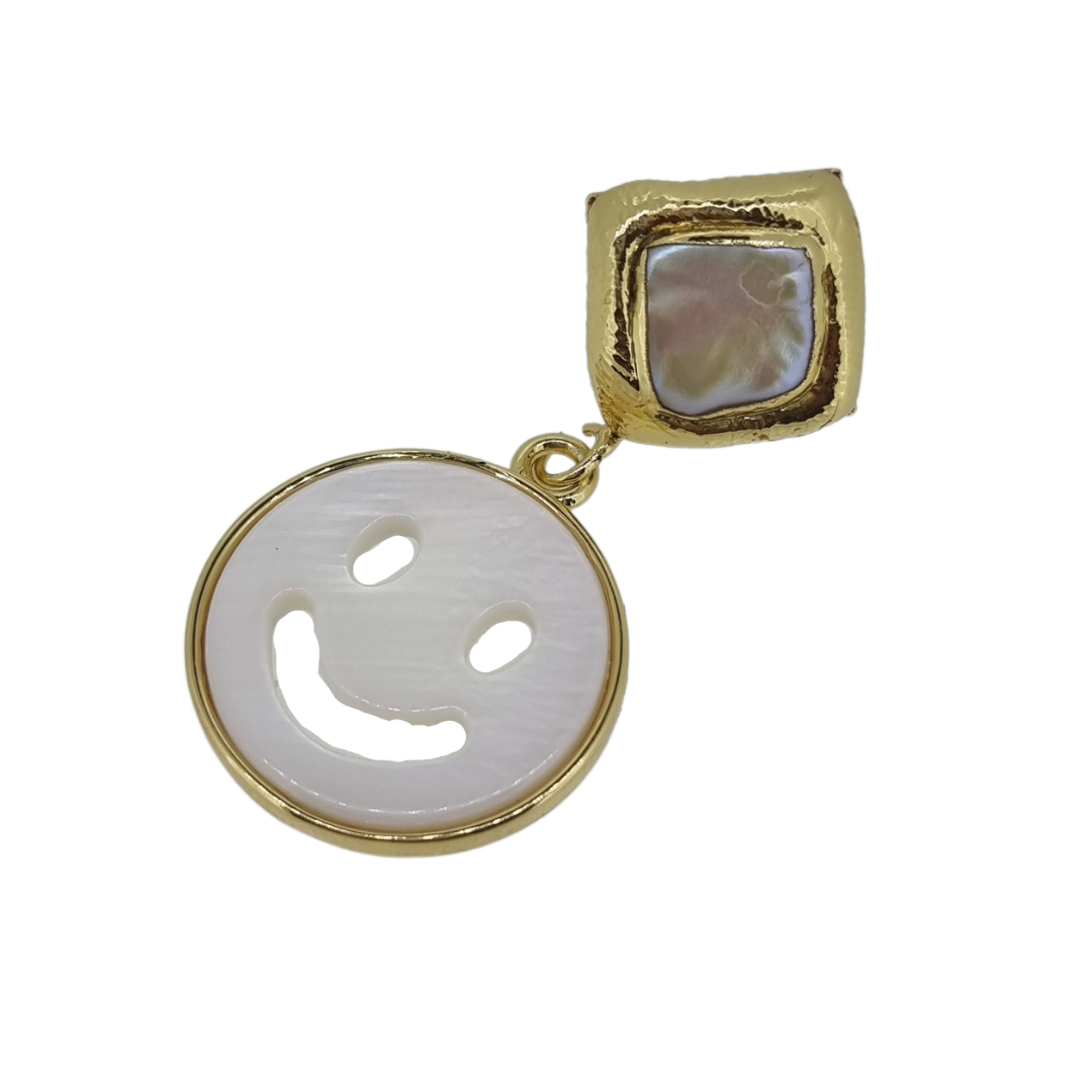 18k gold plated real shell smiley face freshwater pearl drop earrings