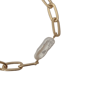 Gold square link & seed pearl chain bracelet set