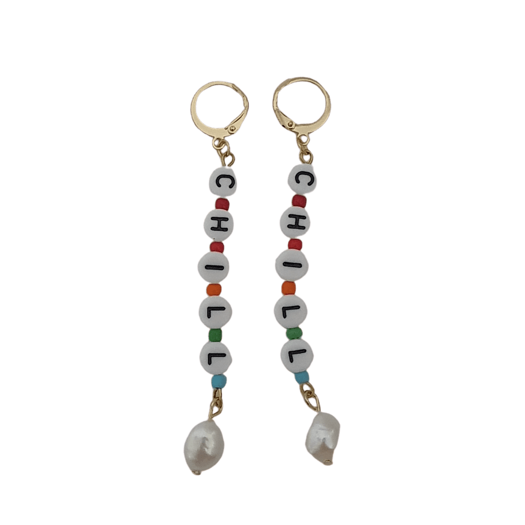 Chill letter seed pearl earrings
