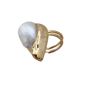 Gold plated freshwater pearl adjustable ring