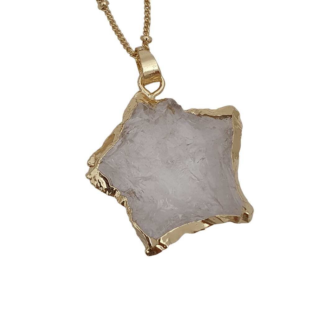 24k gold plated raw crystal quartz star necklace