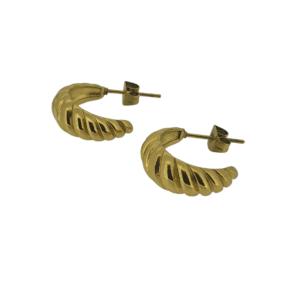 Gold plated small croissant rope twist hoops