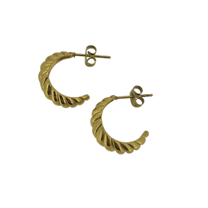 Gold plated small croissant rope twist hoops