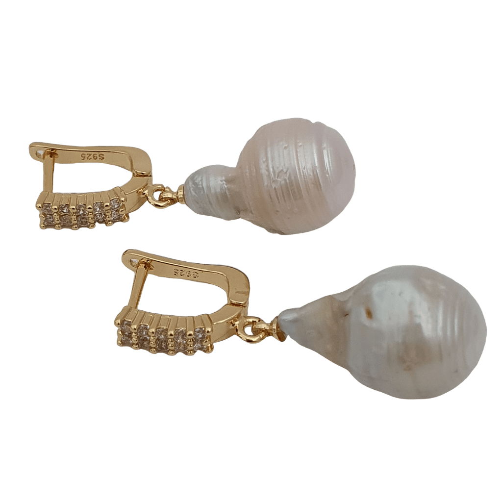 18k gold plated 925 baroque pearl CZ crystal drop earrings