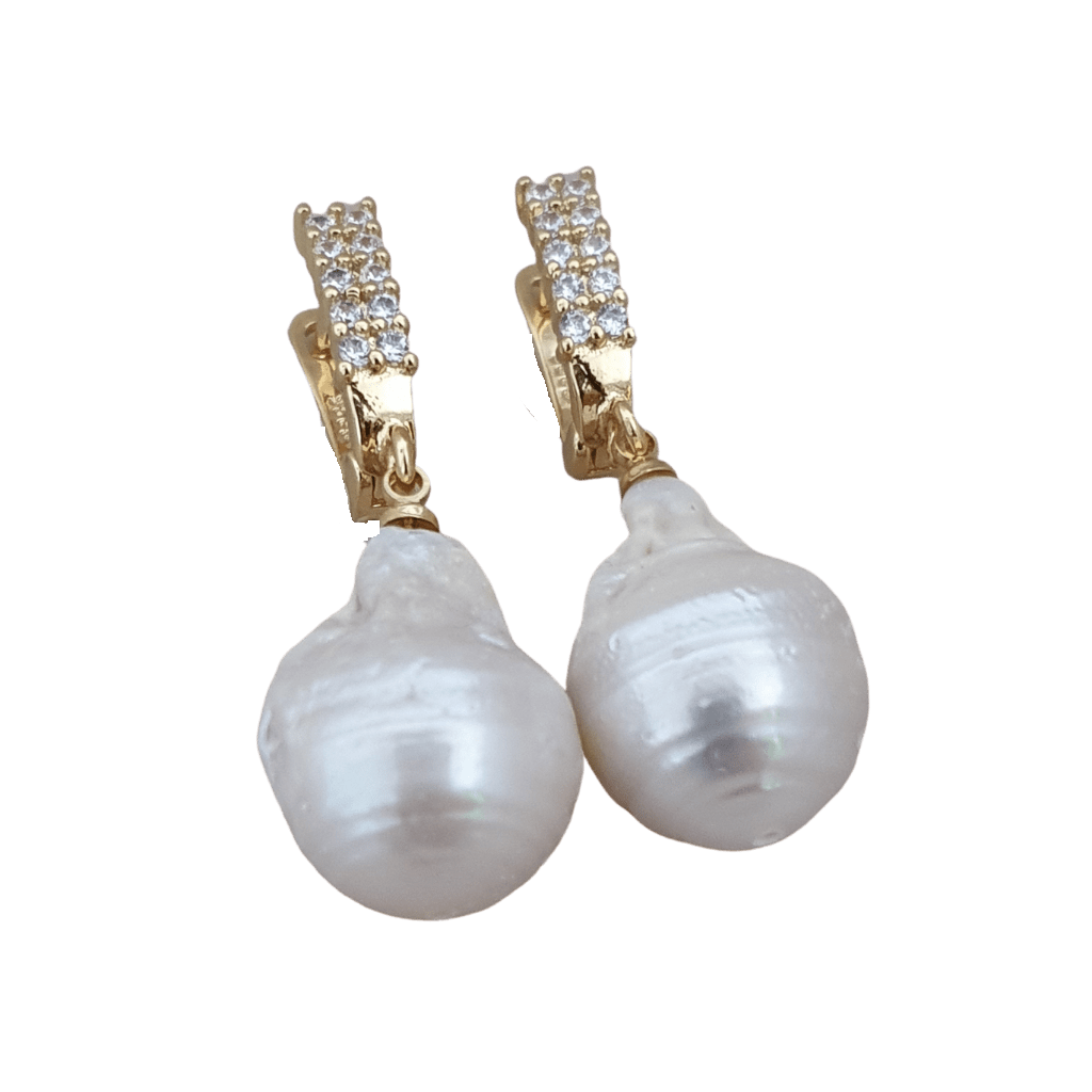 18k gold plated 925 baroque pearl CZ crystal drop earrings
