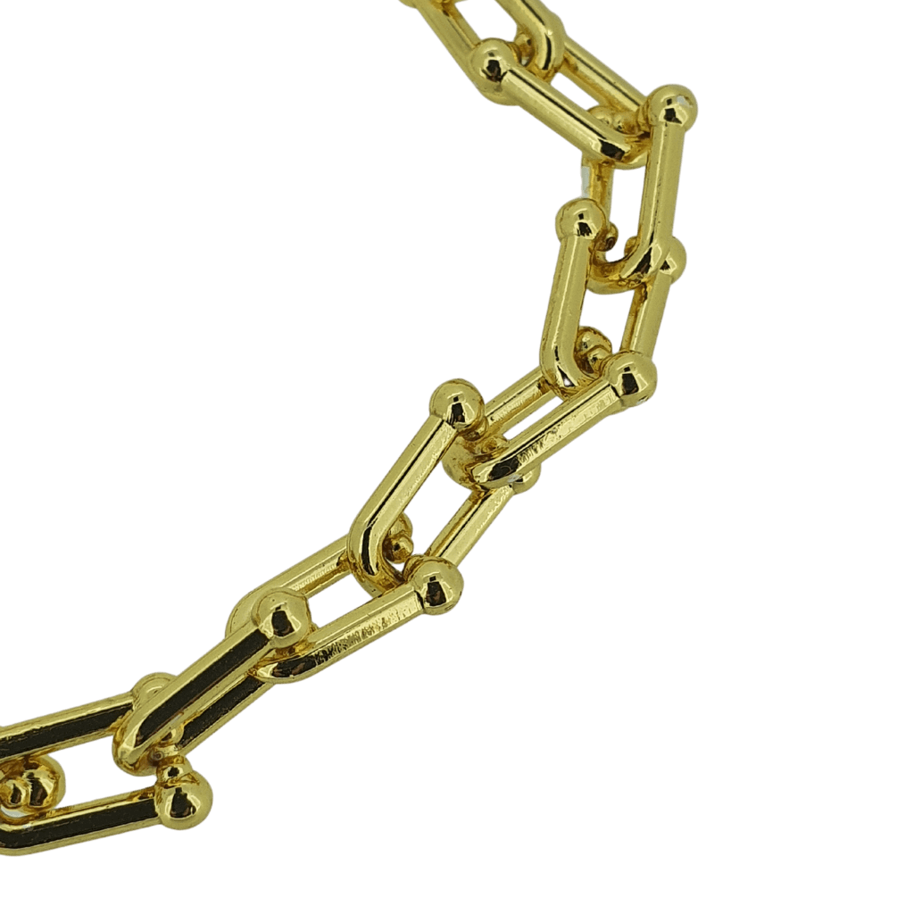 Gold plated square link choker chain necklace