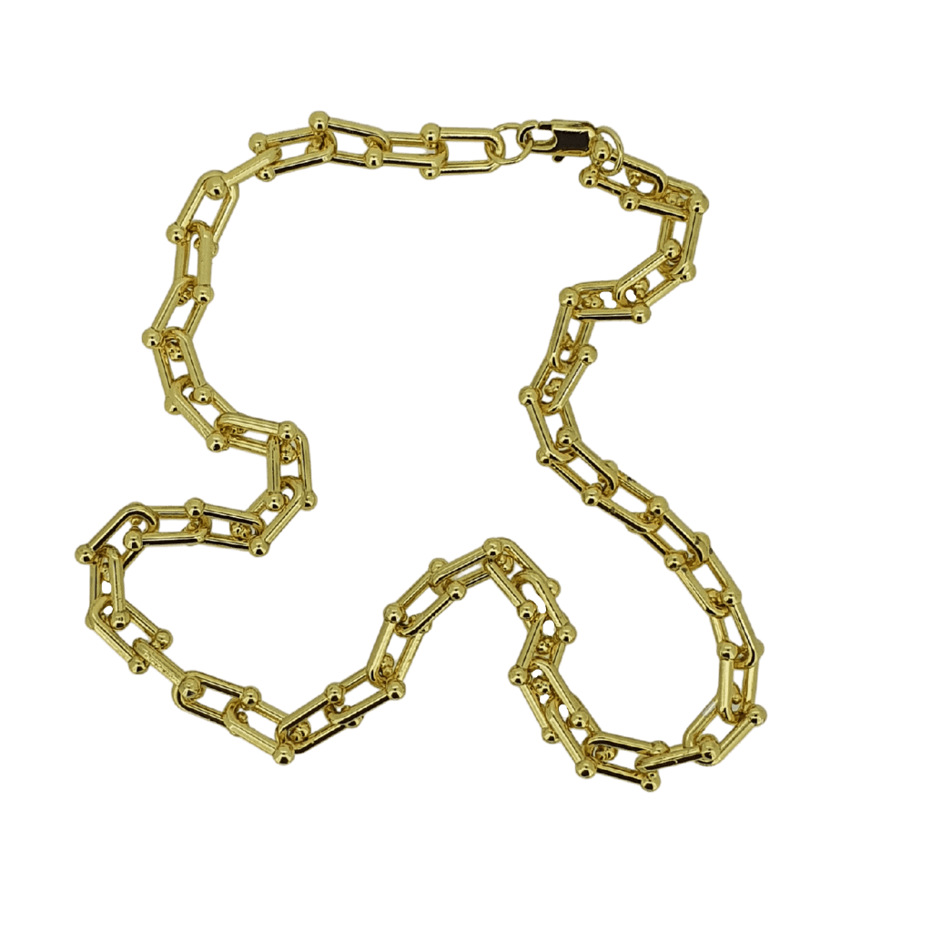 Gold plated square link choker chain necklace