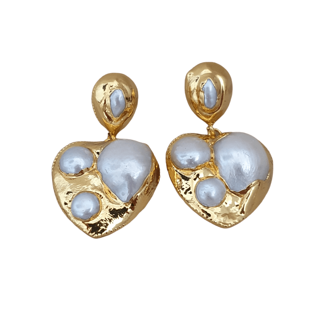 18k gold plated heart freshwater pearl drop earrings